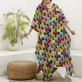 French Macarons Pattern Print Silk V-Neck Kaftan Dress