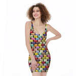 French Macarons Pattern Print Sleeveless Bodycon Dress