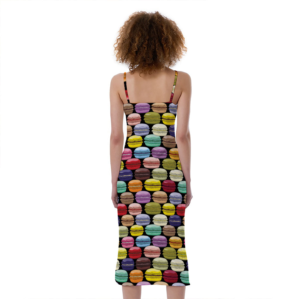 French Macarons Pattern Print Slim Fit Midi Cami Dress