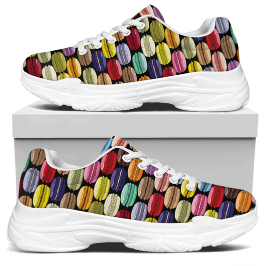 French Macarons Pattern Print White Chunky Shoes