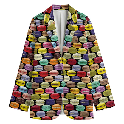 French Macarons Pattern Print Women's Cotton Blazer