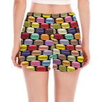 French Macarons Pattern Print Women's Split Running Shorts