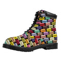 French Macarons Pattern Print Padded Collar Lace Up Boots