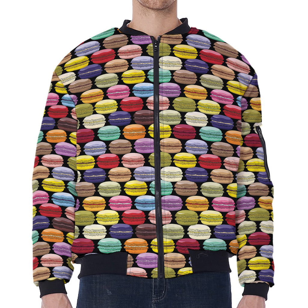 French Macarons Pattern Print Zip Sleeve Bomber Jacket