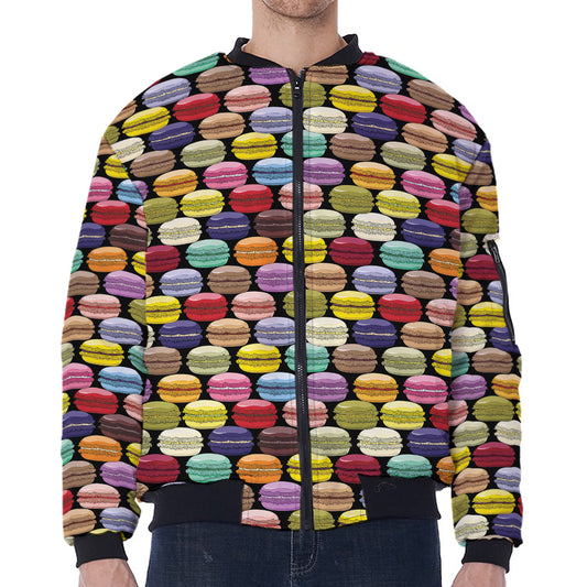 French Macarons Pattern Print Zip Sleeve Bomber Jacket
