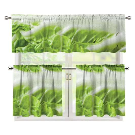 Fresh Cabbage Leaf Print 3 Piece Kitchen Curtains