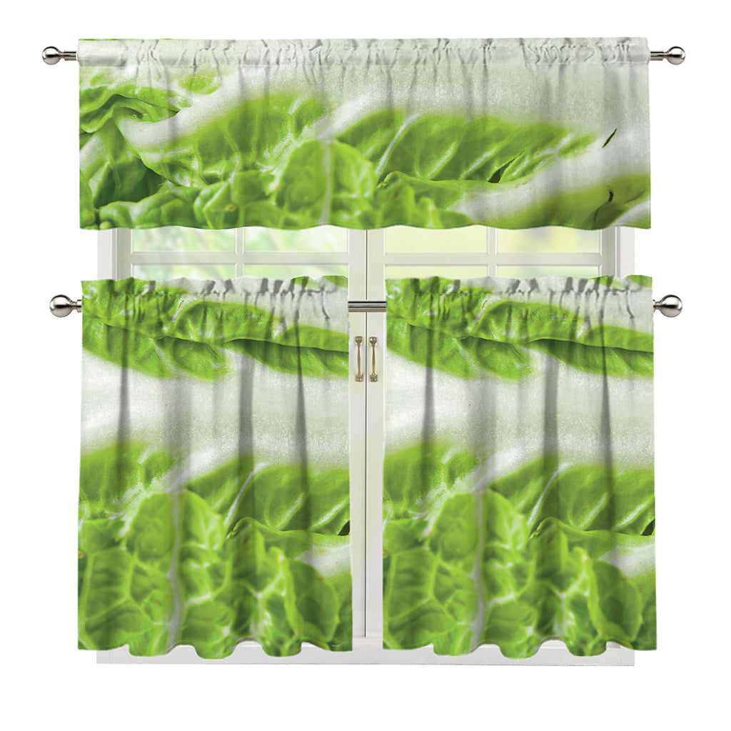 Fresh Cabbage Leaf Print 3 Piece Kitchen Curtains