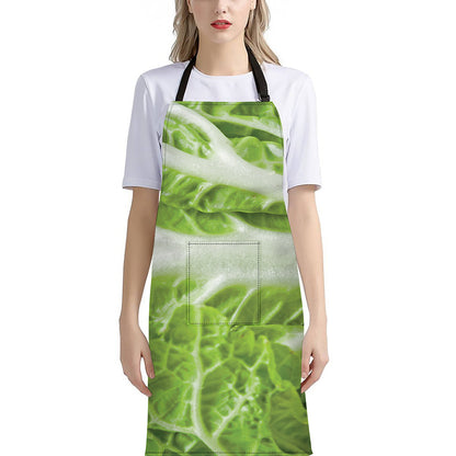 Fresh Cabbage Leaf Print Bib Apron With Pocket