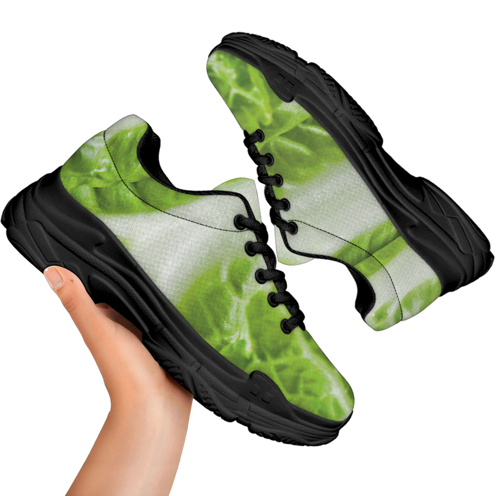 Fresh Cabbage Leaf Print Black Chunky Shoes