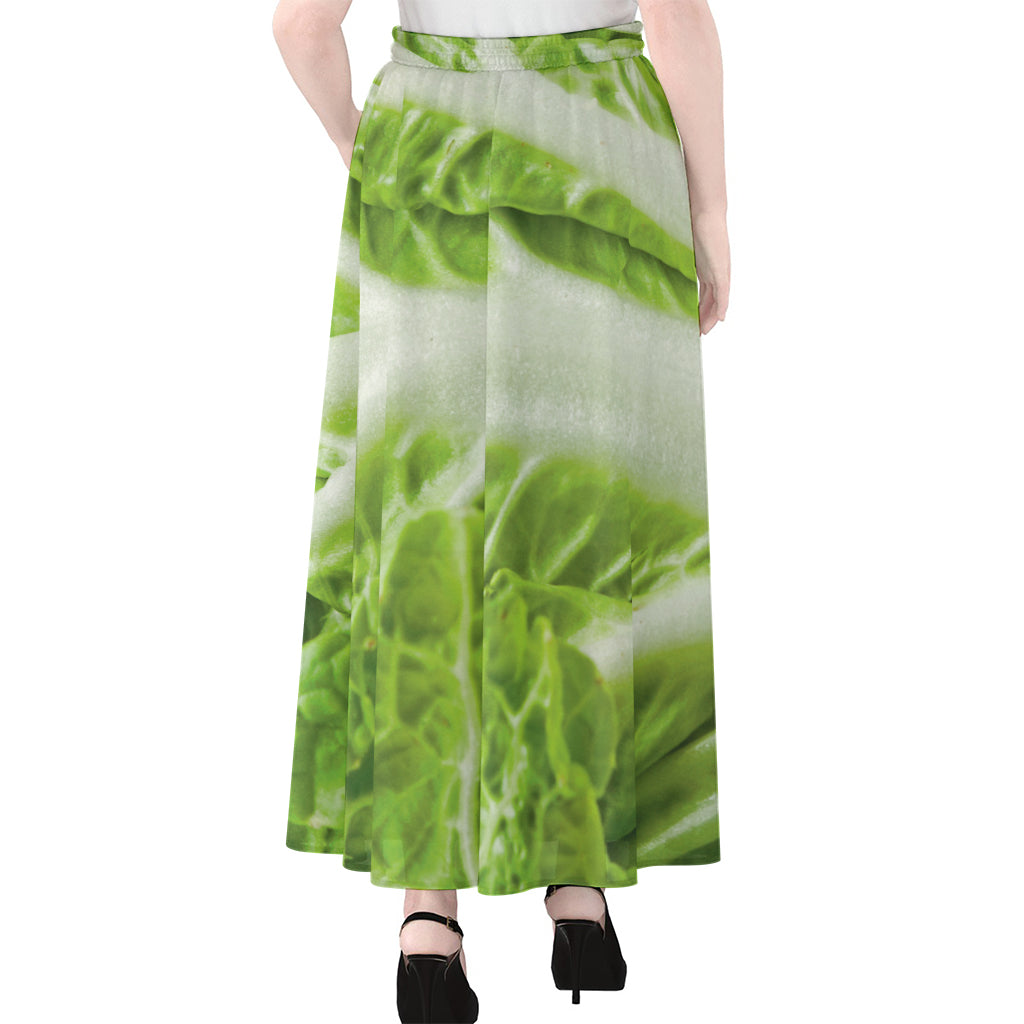 Fresh Cabbage Leaf Print Chiffon Maxi Skirt