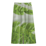 Fresh Cabbage Leaf Print Cotton Front Slit Maxi Skirt