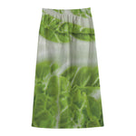 Fresh Cabbage Leaf Print Cotton Front Slit Maxi Skirt