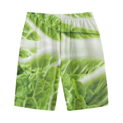 Fresh Cabbage Leaf Print Cotton Shorts
