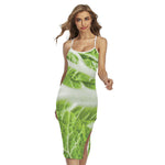 Fresh Cabbage Leaf Print Cross Back Cami Dress