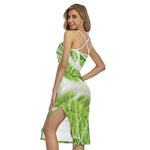Fresh Cabbage Leaf Print Cross Back Cami Dress