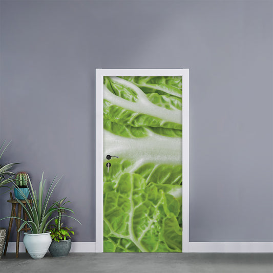 Fresh Cabbage Leaf Print Door Sticker