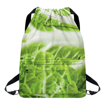 Fresh Cabbage Leaf Print Drawstring Backpack