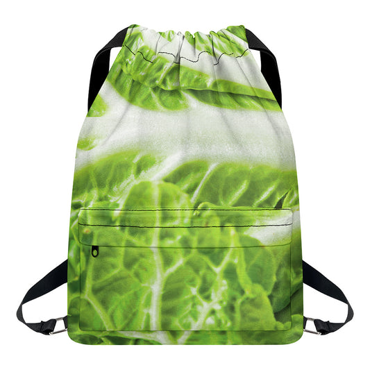 Fresh Cabbage Leaf Print Drawstring Backpack
