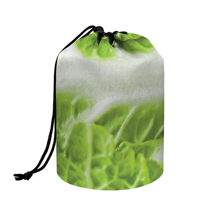 Fresh Cabbage Leaf Print Drawstring Makeup Bag