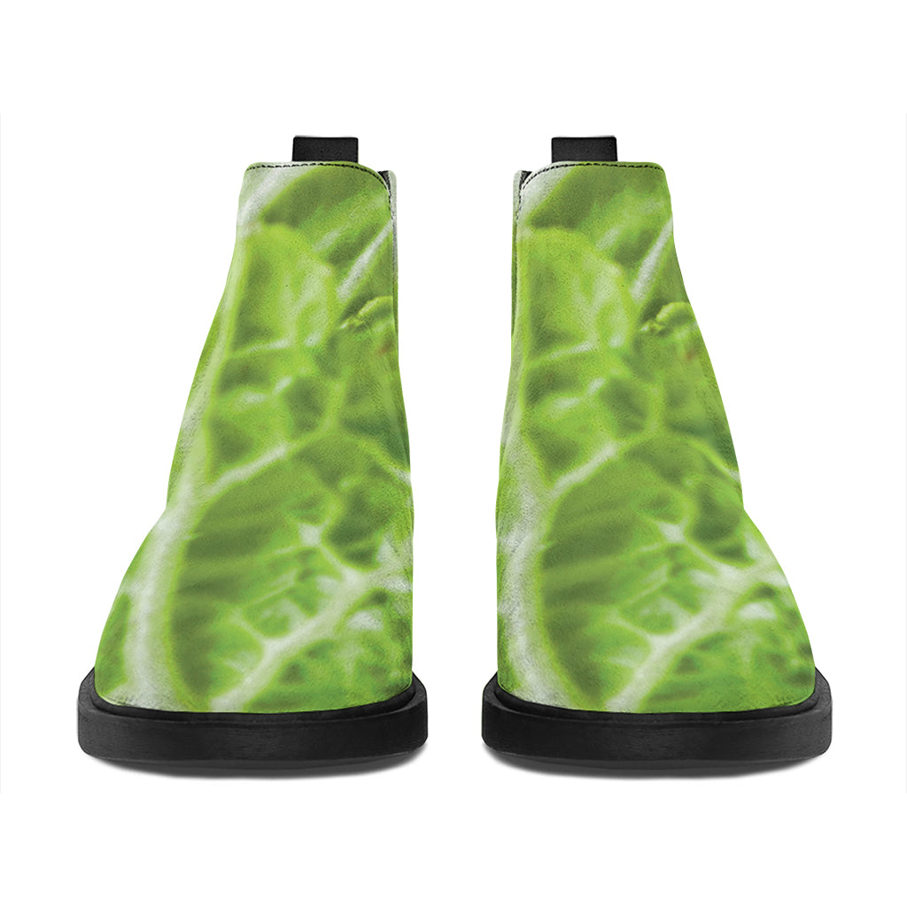 Fresh Cabbage Leaf Print Flat Ankle Boots