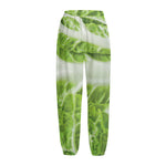 Fresh Cabbage Leaf Print Fleece Lined Knit Pants