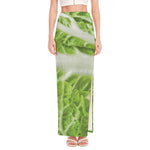 Fresh Cabbage Leaf Print High Slit Maxi Skirt