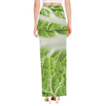 Fresh Cabbage Leaf Print High Slit Maxi Skirt