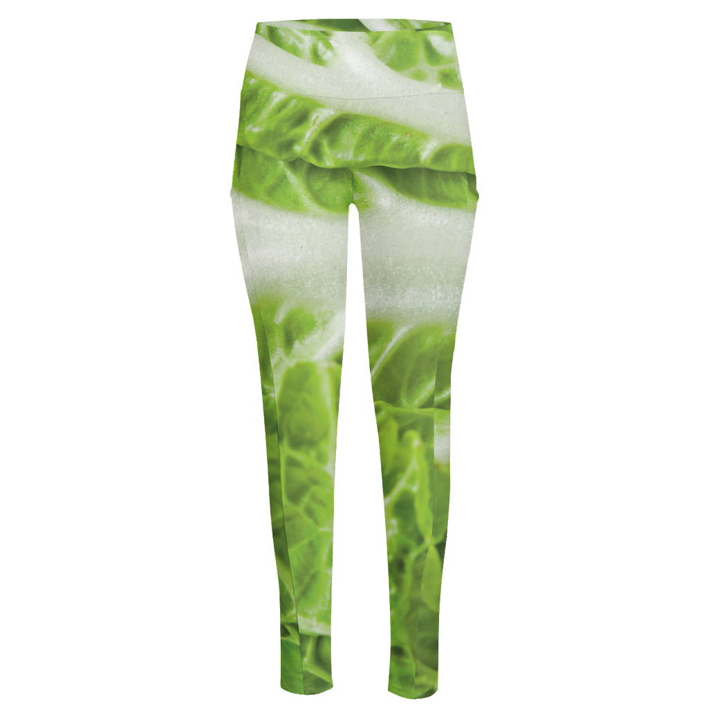 Fresh Cabbage Leaf Print High-Waisted Pocket Leggings