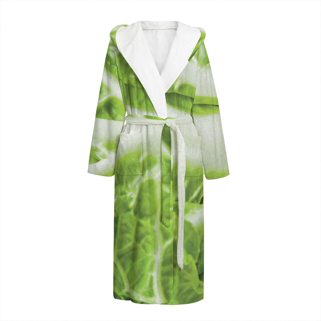 Fresh Cabbage Leaf Print Hooded Bathrobe
