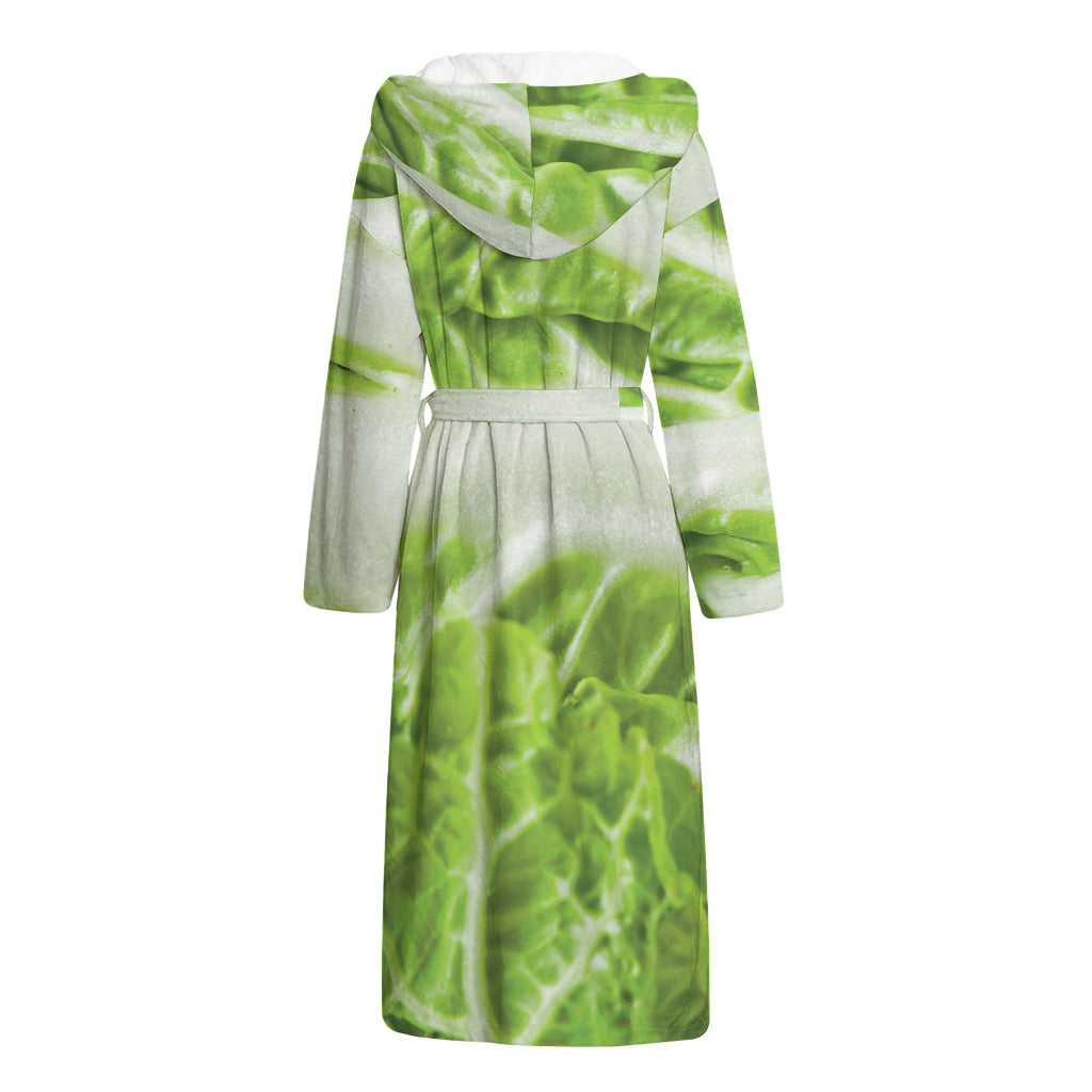 Fresh Cabbage Leaf Print Hooded Bathrobe