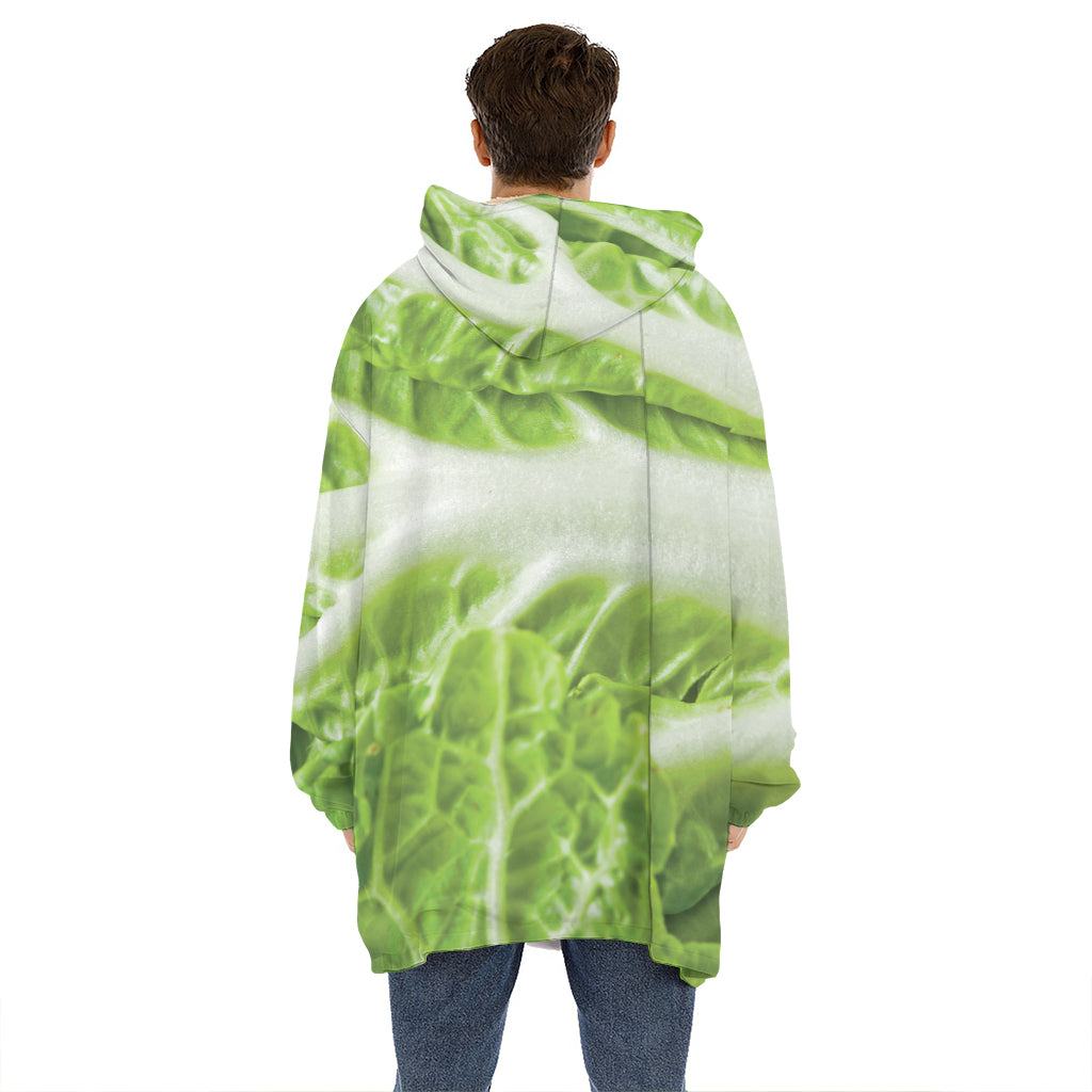 Fresh Cabbage Leaf Print Hoodie Blanket