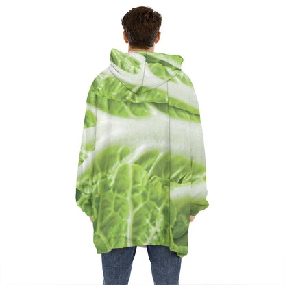 Fresh Cabbage Leaf Print Hoodie Blanket
