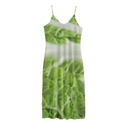 Fresh Cabbage Leaf Print Jersey Midi Cami Dress