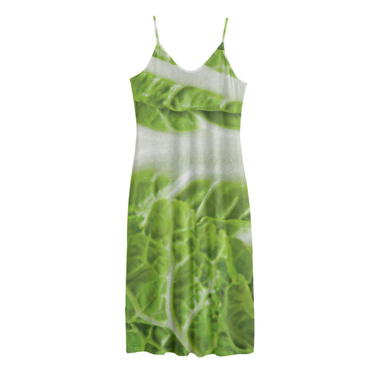 Fresh Cabbage Leaf Print Jersey Midi Cami Dress