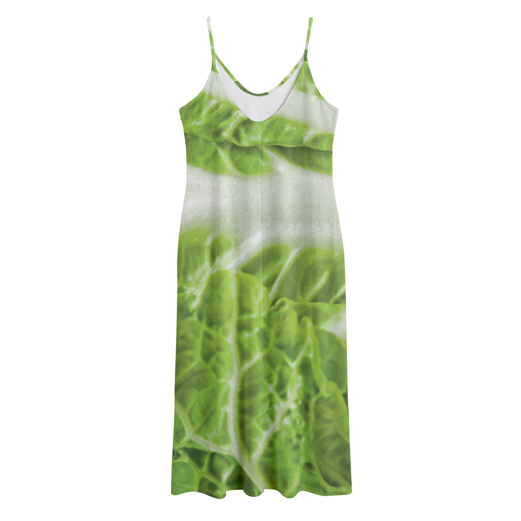 Fresh Cabbage Leaf Print Jersey Midi Cami Dress