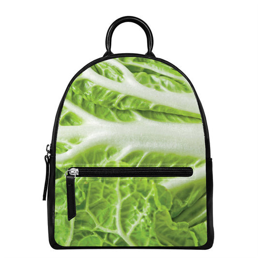 Fresh Cabbage Leaf Print Leather Backpack
