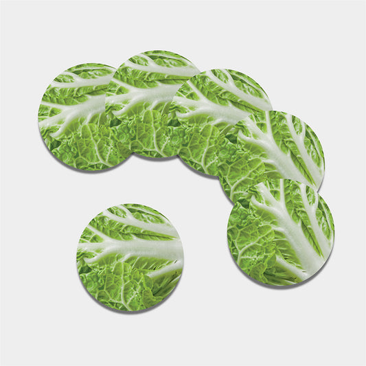 Fresh Cabbage Leaf Print Leather Coaster Set