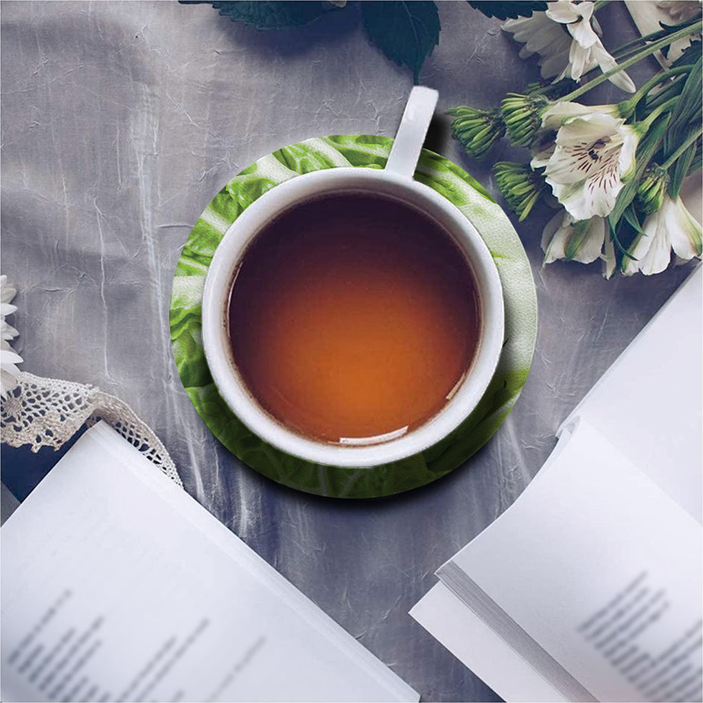 Fresh Cabbage Leaf Print Leather Coaster Set
