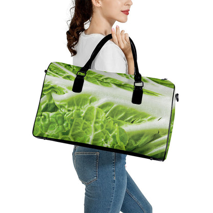 Fresh Cabbage Leaf Print Leather Duffle Bag