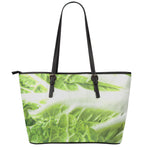 Fresh Cabbage Leaf Print Leather Tote Bag