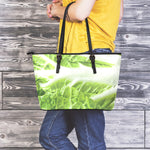 Fresh Cabbage Leaf Print Leather Tote Bag