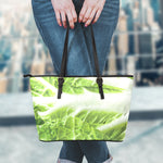 Fresh Cabbage Leaf Print Leather Tote Bag