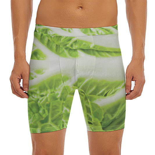 Fresh Cabbage Leaf Print Men's Long Boxer Briefs