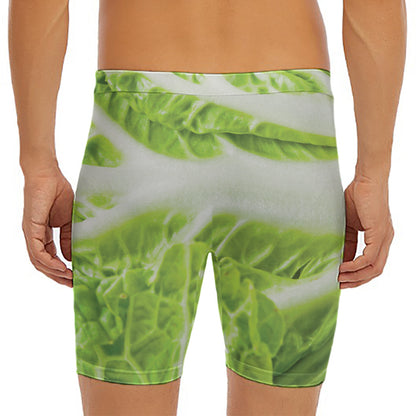 Fresh Cabbage Leaf Print Men's Long Boxer Briefs