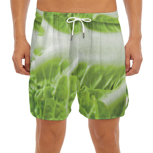 Fresh Cabbage Leaf Print Men's Split Running Shorts