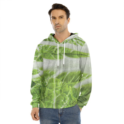 Fresh Cabbage Leaf Print Men's Velvet Pullover Hoodie