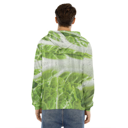 Fresh Cabbage Leaf Print Men's Velvet Pullover Hoodie