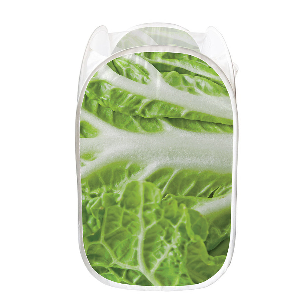 Fresh Cabbage Leaf Print Mesh Laundry Hamper