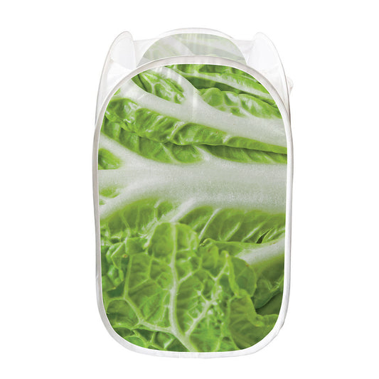 Fresh Cabbage Leaf Print Mesh Laundry Hamper
