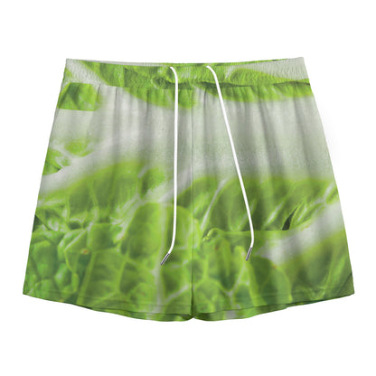 Fresh Cabbage Leaf Print Mesh Shorts